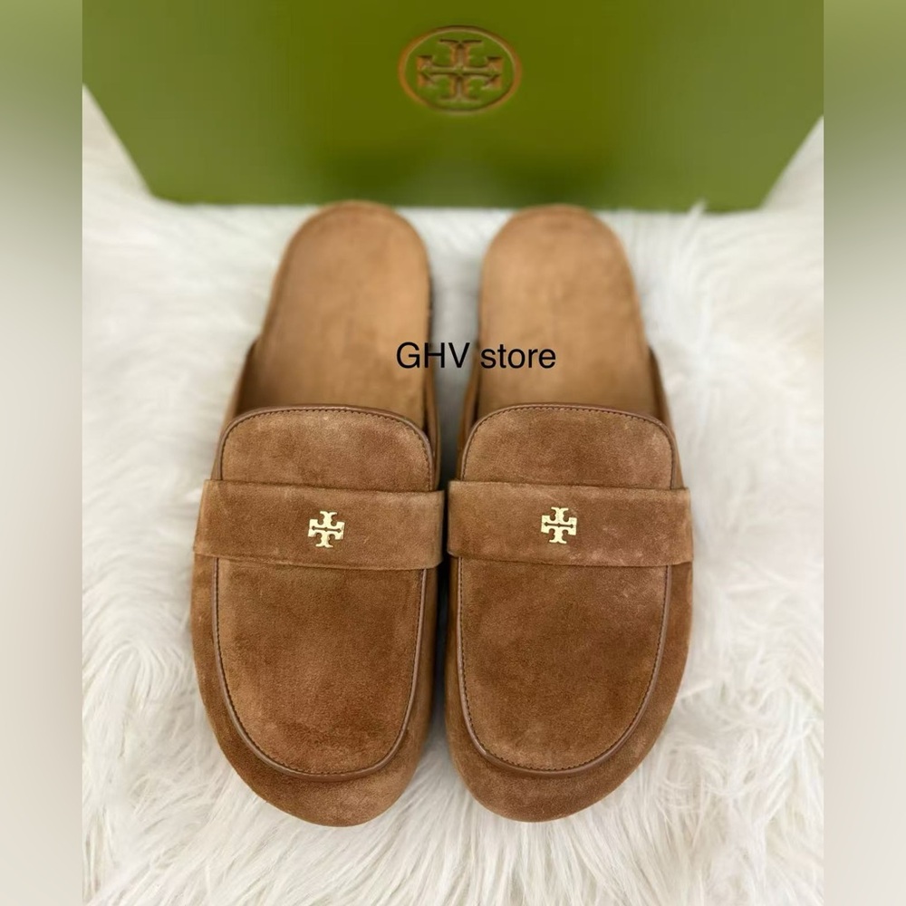 Tory Burch Everly Cork Suede Leather Mule Shoes